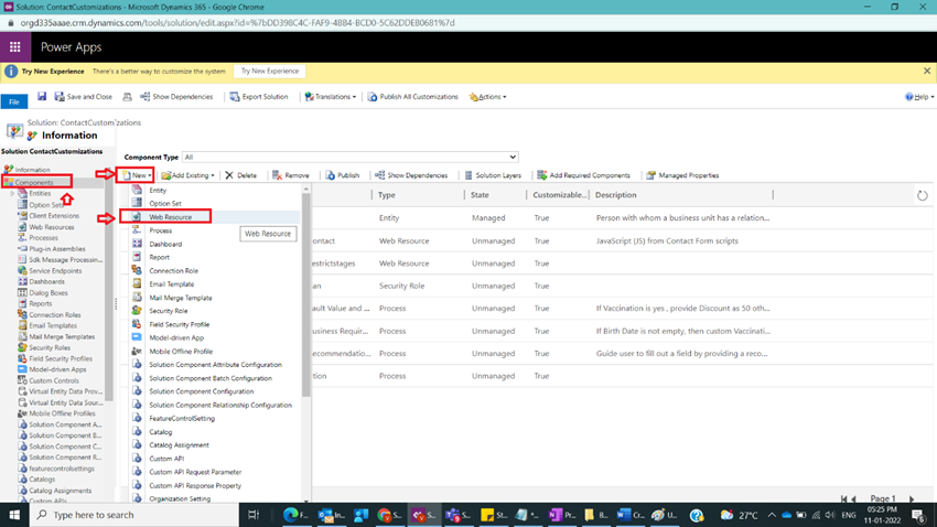 Creation of Web resource Through CRM Classic UI in Dynamics CRM